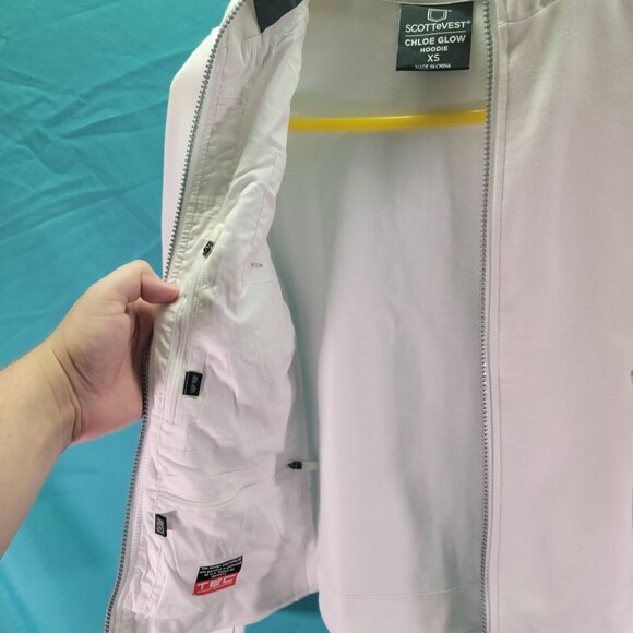 Scottevest SEV The Chloe Glow Hoodie XS White Zip-Up  Jacket With Hood & Pockets - Picture 13 of 14